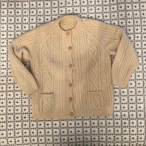 Vintage Handmade Wool Cardigan Sweater Aran-Style Cream Color XS/S